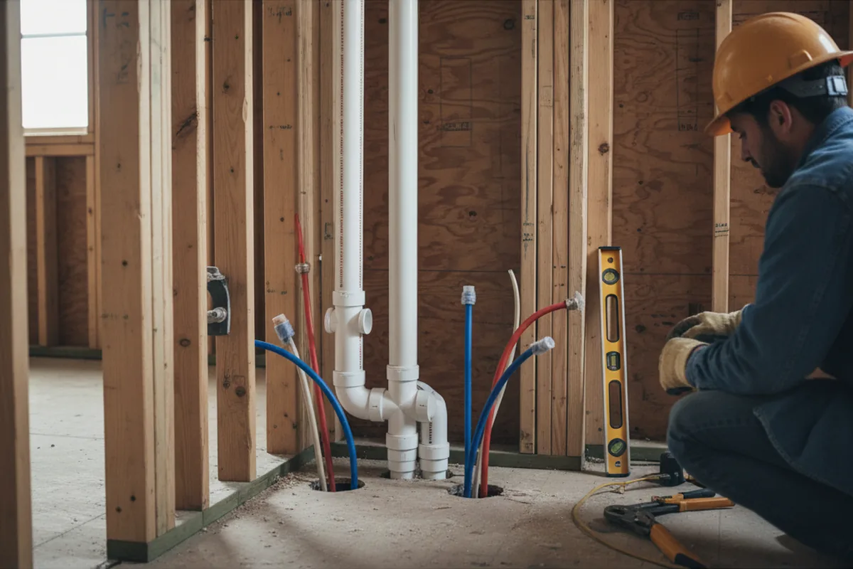 Drain and supply rough-in during Sump Pump Repair in Mayesville